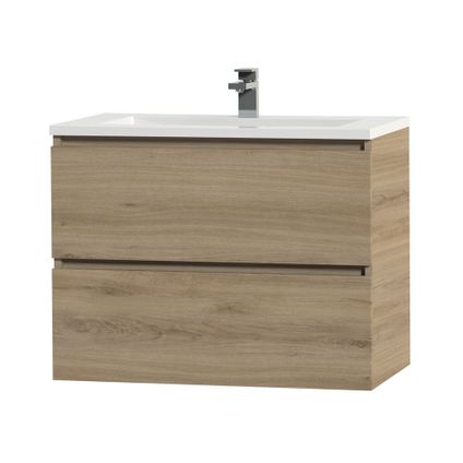Ensemble meuble de salle de bain Tiger Loft 80cm avec 2 tiroirs chêne chalet avec lavabo Quadro blanc brillant