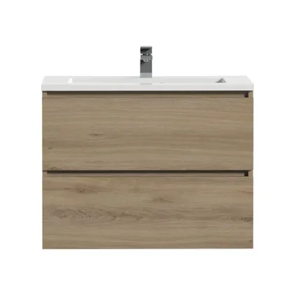 Ensemble meuble de salle de bain Tiger Loft 80cm avec 2 tiroirs chêne chalet avec lavabo Quadro blanc brillant 2