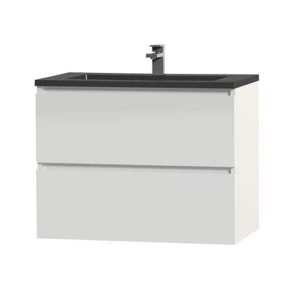Ensemble meuble de salle de bain Tiger Loft 80cm avec 2 tiroirs blanc brillant avec lavabo Quadro noir mat