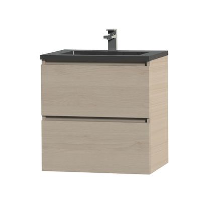 Ensemble meuble de salle de bain Tiger Loft 60cm avec 2 tiroirs chêne naturel avec lavabo Quadro noir mat