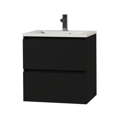 Ensemble meuble de salle de bain Tiger Loft 60cm avec 2 tiroirs noir mat avec lavabo Quadro blanc brillant