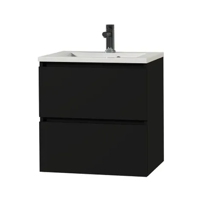 Ensemble meuble de salle de bain Tiger Loft 60cm avec 2 tiroirs noir mat avec lavabo Quadro blanc brillant 3