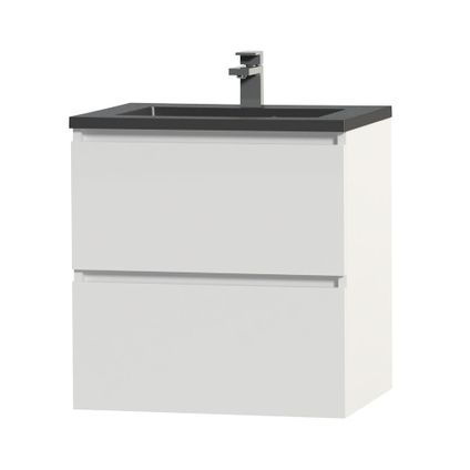 Ensemble meuble de salle de bain Tiger Loft 60cm avec 2 tiroirs blanc brillant avec lavabo Quadro noir mat