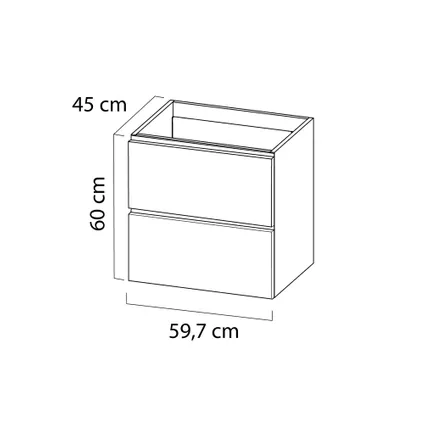 Tiger meubelset Loft 60cm met 2 lades hoogglans wit inclusief Quadro wastafel mat zwart 7