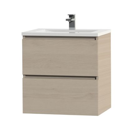 Ensemble meuble de salle de bain Tiger Loft 60cm avec 2 tiroirs chêne naturel avec lavabo Quadro blanc brillant