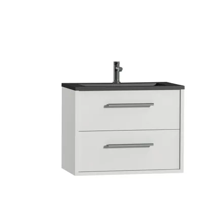 Ensemble meuble de salle de bain 80cm avec 2 tiroirs blanc brillant avec lavabo Quadro noir mat 2