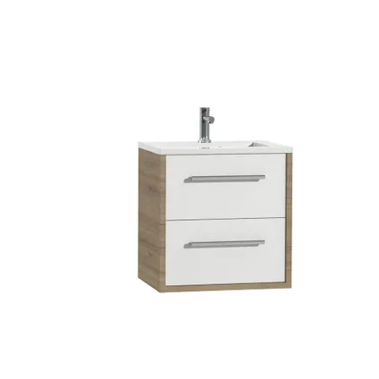 Ensemble meuble de salle de bain 60cm avec 2 tiroirs blanc brillant / chêne chalet avec lavabo Quadro blanc brillant 2