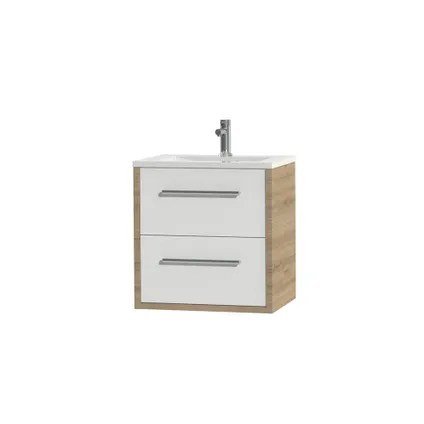 Ensemble meuble de salle de bain 60cm avec 2 tiroirs blanc brillant / chêne chalet avec lavabo Quadro blanc brillant 3