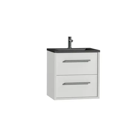 Ensemble meuble de salle de bain 60cm avec 2 tiroirs blanc brillant avec lavabo Quadro noir mat 2