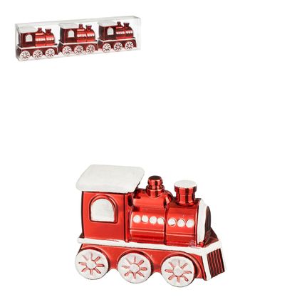 Kerstornament trein rood l9,5xb3,5xh6,5cm - 3 stuks