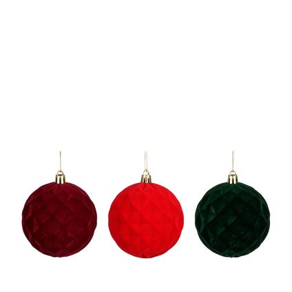 Boule de Noël velours bordeaux/vert foncé/rouge Ø8cm - 1 pièce