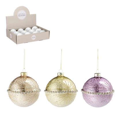 Kerstbal champagne/paars/goud strass glitter Ø8cm - 1 stuk