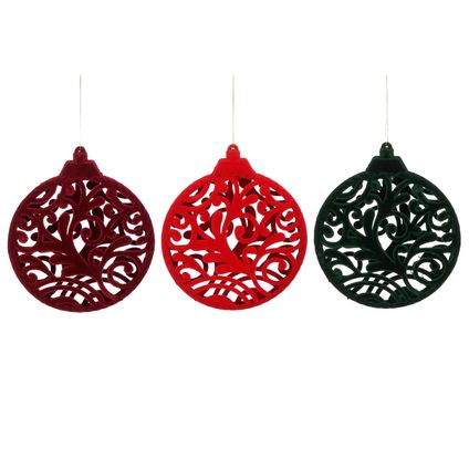 Boule de Noël velours bordeaux/vert foncé/rouge motif Ø8cm - 1 pièce