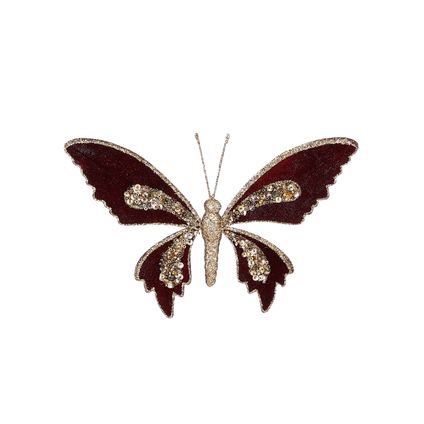 kerstornament vlinder op clip donkerrood l20xw13xh2cm