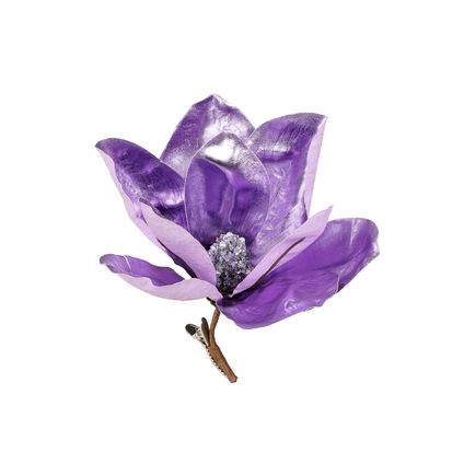 Kerstornament magnolia op clip paars h20xd20cm