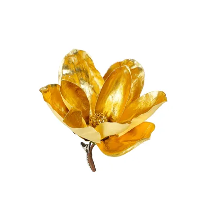 Kerstornament magnolia op clip goud h20xd20cm