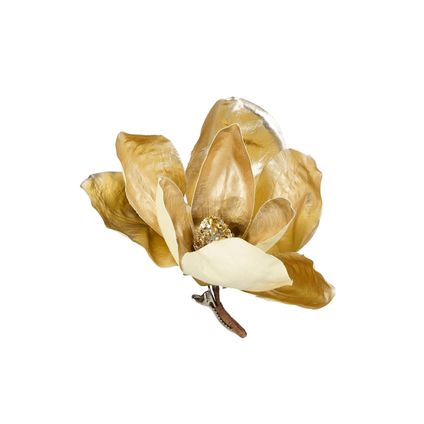 Kerstornament magnolia op clip champagne h20xd20cm