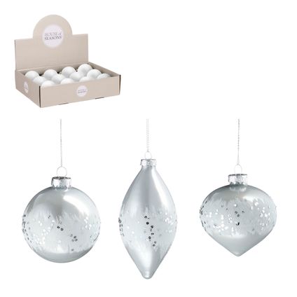 Kerstbal diversen zilver glitter pailletten glas Ø8cm - 1 stuk