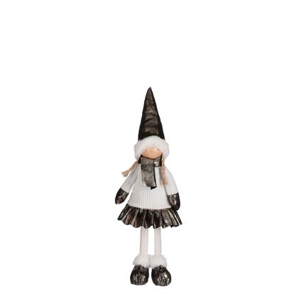Figurine de Noël fille avec bonnet de Père Noël blanc l14xb13xh41cm