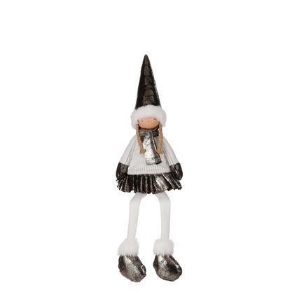 Figurine de Noël fille avec bonnet de Noël blanc l14xb13xh51cm