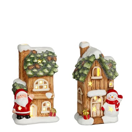 Kerstdecoratie huis kerstman/sneeuwman bruin LED diversen - 1 stuks