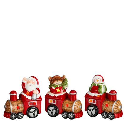 Kerstdecoratie trein kerstman/sneeuwman/hert rood LED diversen - 1 stuks