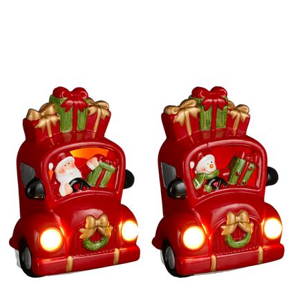 Décoration de Noël camion Père Noël/Bonhomme de neige rouge LED divers - 1 pièce