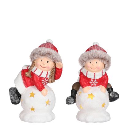 Decoris kerstbeeldje kinderen op sneeuwbal 20,5cm