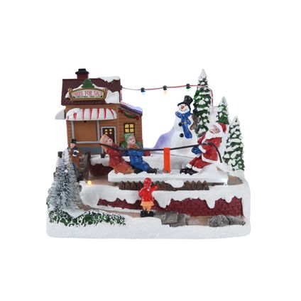 Village de Noël LED Decoris maisonnette avec père Noël et bonhomme de neige