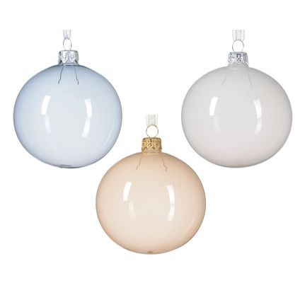 Boule de Noël Decoris transparent bleu/blanc/perle verre Ø8cm - 1 pièce