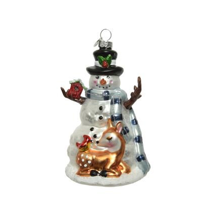 Decoris kerstornament sneeuwpop met hert glas 14,3cm