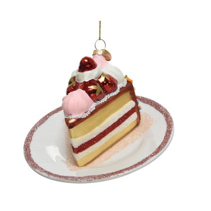 Suspension de Noël Decoris gâteau 12,5x8,2cm verre rose - 1 pièce