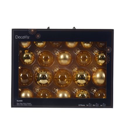 Decoris kerstballen goud mat/glanzend/transparant glas - 21 stuks