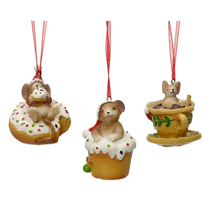 Suspension de Noël Decoris souris sur donut/cupcake/cupcake 5cm - 1 pièce