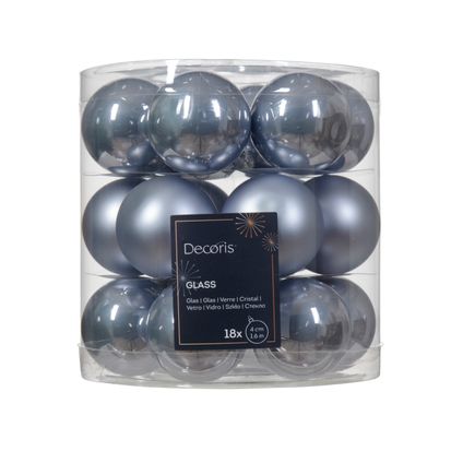 Decoris kerstballen blauw mat/glanzend glas 4cm - 18 stuks