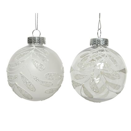 Boule de Noël Decoris feuilles mat/transparent plastique Ø8cm- 1 pièce