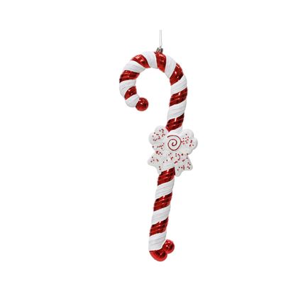 Suspension de Noël Decoris sucre d'orge en plastique rouge-blanc pailleté 38cm