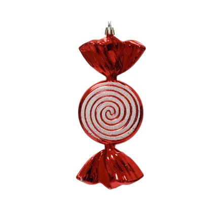 Suspension de Noël Decoris caramel rouge en plastique 18cm