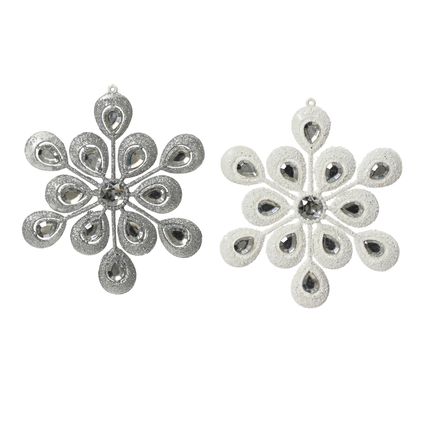 Decoris kerstornament sneeuwvlok kunststof zilver/wit 15cm - 1 stuk