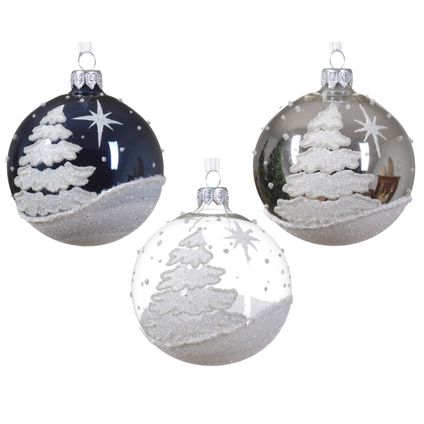 Decoris kerstbal sneeuwspar glas diversen - 1 stuk