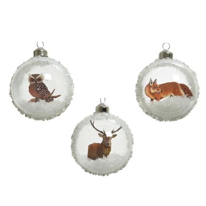 Boule de Noël Decoris Animal Inside cerf/renard/hibou verre Ø8cm - 1 pièce