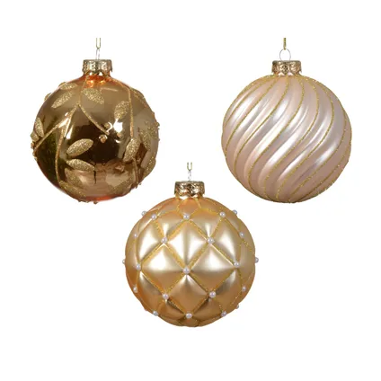 Boules de Noël Decoris divers verre pailleté or Ø10cm - 1 pièce