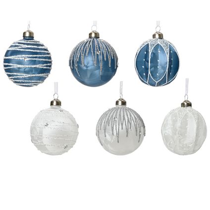 Boule de Noël Decoris divers hiver blanc/bleu nuit Ø8cm - 1 pièce