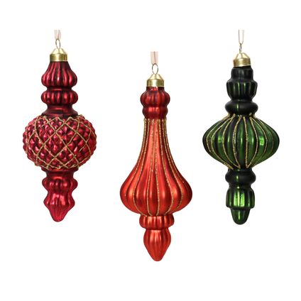 Decoris kerstornament glas bordeaux/groen/rood 15cm - 1 stuk