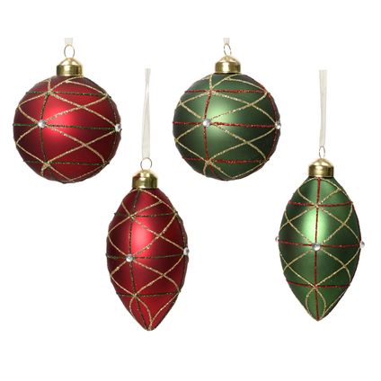 Boule de Noël Decoris divers bordeaux/vert sapin mat/brillant 8cm - 1 pièce