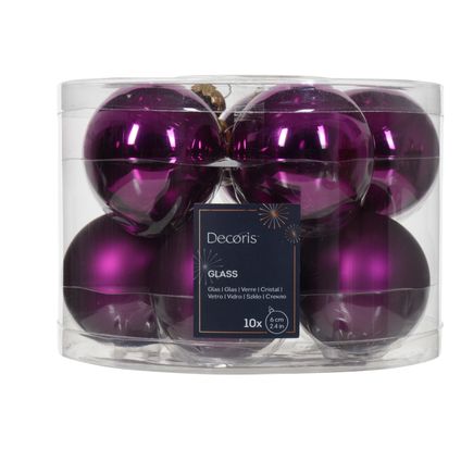Decoris kerstballen paars mat/glanzend glas Ø6cm - 10 stuks