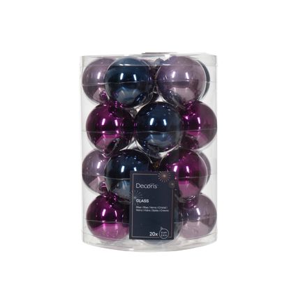 Decoris kerstballen paars/blauw mat/glanzend Ø6cm - 20 stuks