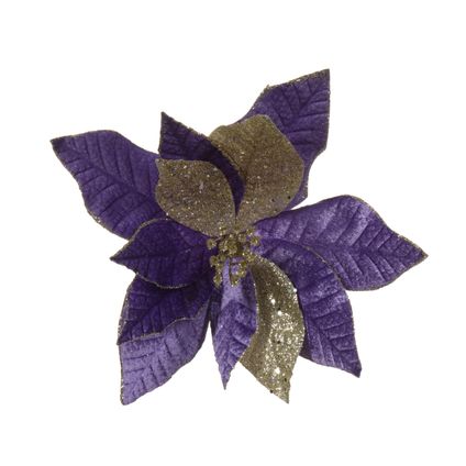 Decoris kerstornament bloem op clip paars glitter 31cm - 1 stuk