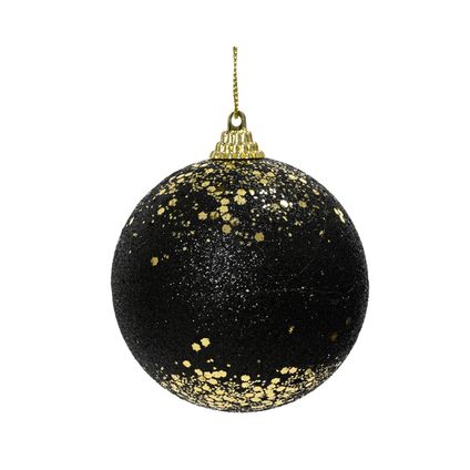 Decoris kerstbal foam zwart-goud glitter Ø8cm - 1 stuk