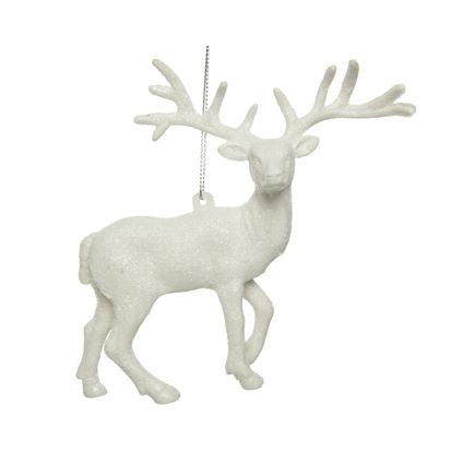 Suspension de Noël Decoris renne blanc pailleté plastique 14cm